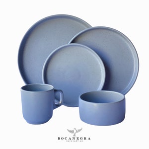 Handmade ceramic dinnerware set, beautiful light blue tableware set, housewarming gift, ceramic dish, dining essential