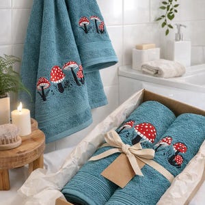 Luxury Gift Towel Set | Royal Egyptian Cotton Towels | Mushroom Embroidery | Hand , Bath Towel Set | Housewarming and Wedding Gift