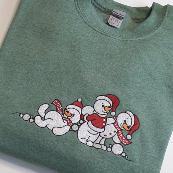 Embroidered Christmas Jumper , Christmas Sweatshirt, Snowman design Green Jumper