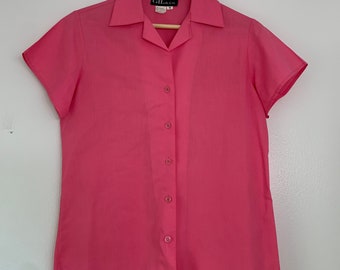 Vintage 80s Gil & Co Womens Medium Pink Short Sleeve Button Front Shirt