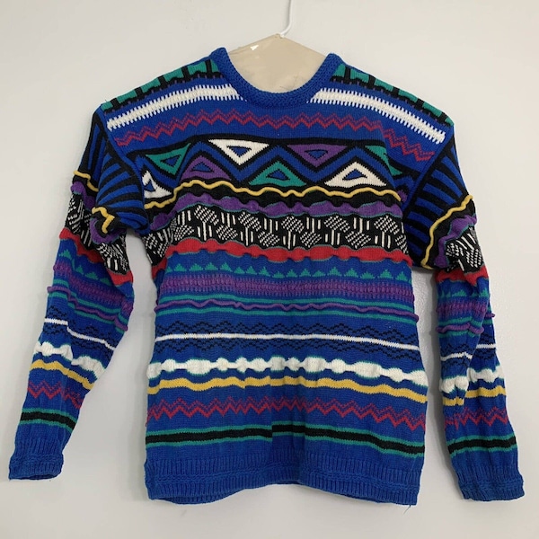 Vintage 90er Beton Mix Pullover Herren L Bunt Grandpa Coogi Style Retro