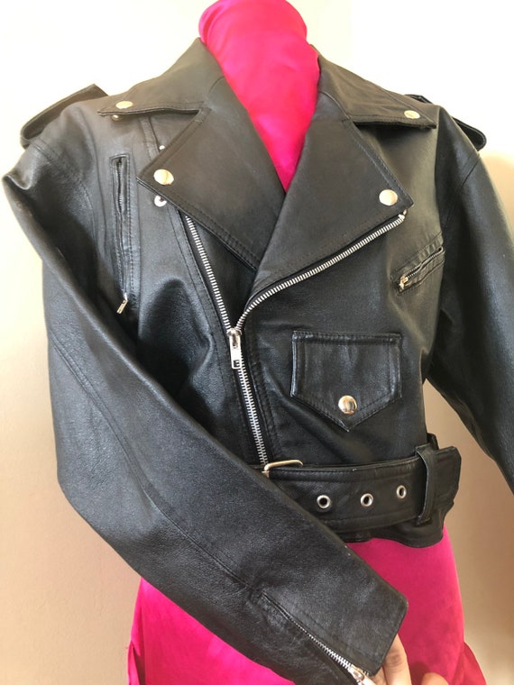 Cropped Leather Motorcycle Jacket