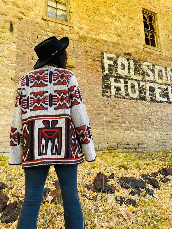 1970s Bright Southwestern Wrap Sweater