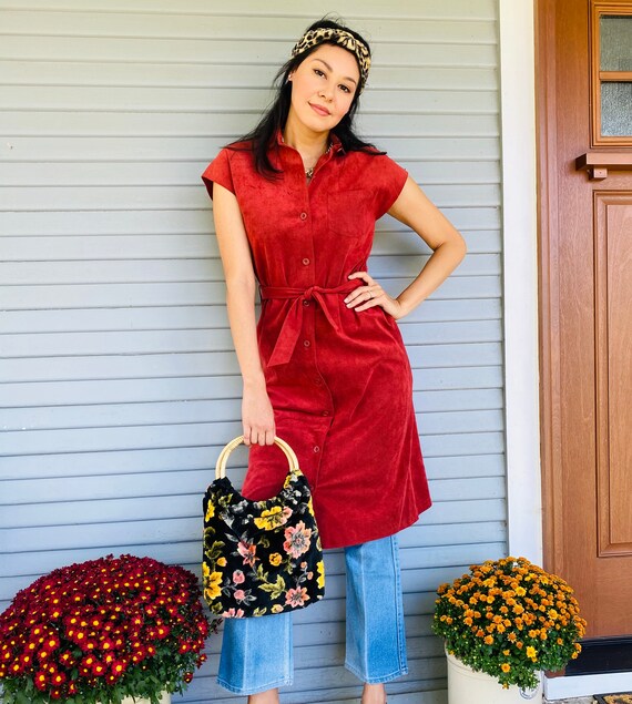 Rich Rust Colored Tie Front Shirt Dress