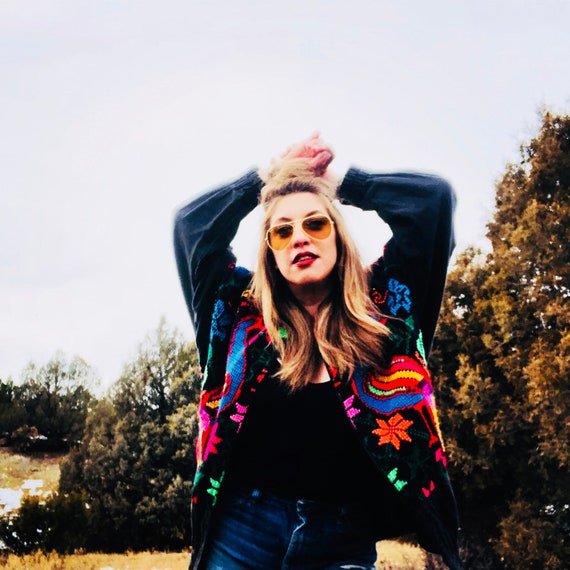 Vintage Rainbow Cross Stitch Embroidered Jacket