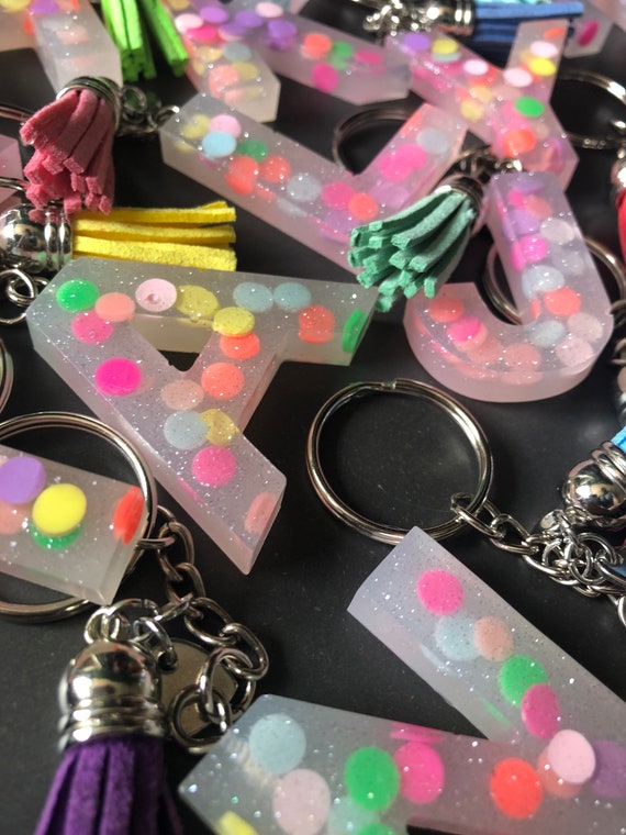 Confetti Initial Keychain. Resin Initial Keychain. Indie Aesthetic