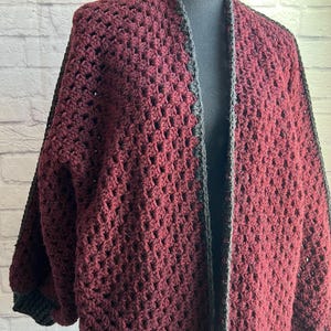 Moody Fall Hexi Cardigan. Deep Wine Red and Black Sweater. Vampire Cardigan.