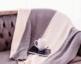 Color Block Cotton Throw Blanket: Neutral Grey & Cream