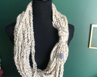 Cream Neutral Women’s Scarf. Braided Chain Cowl. Knit Scarf.