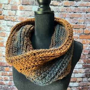 Rust & Charcoal Chunky Knit Cowl Scarf: Women&#39;s Infinity Scarf