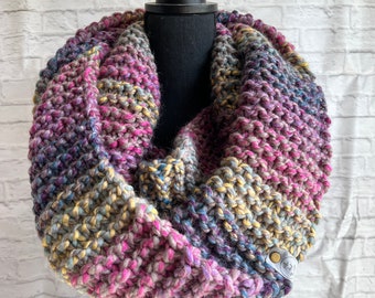Multicolor Oversized Chunky Knit Scarf. Women's Knitted Cowl.