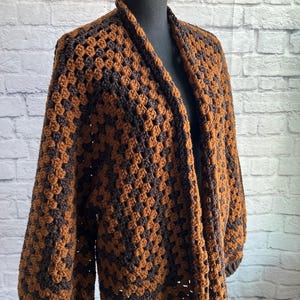 Handmade Granny Square Cardigan: Black and Copper Crochet Sweater