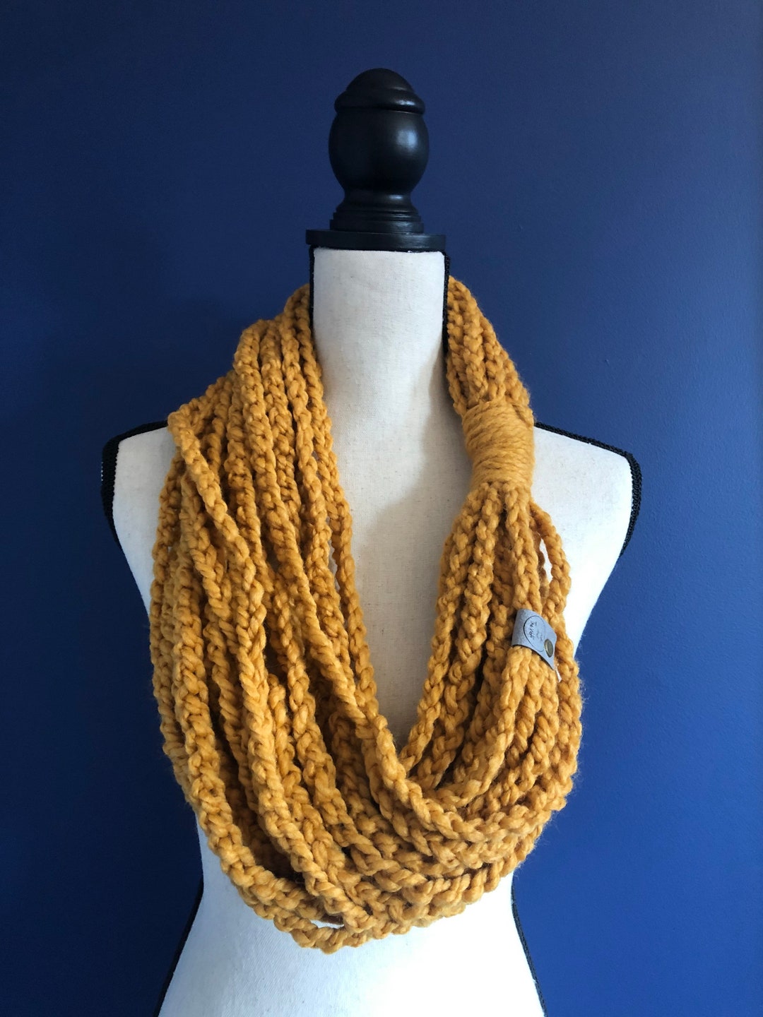 Mustard Yellow Women's Scarf. Knit Infinity Scarf. Golden Chain Scarf ...