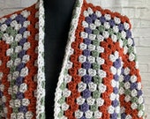 Handmade Granny Square Cardigan: Multicolor Crochet Fall Sweater. Crochet Jacket.
