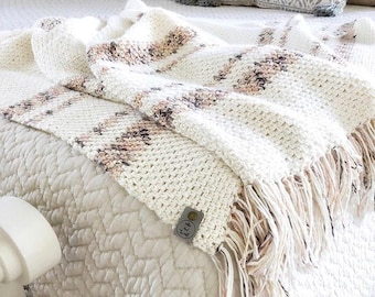 Cottage core Throw Blanket. Bohemian Throw Blanket | 62” x 48” | Cream Farmhouse Throw Blanket | Cozy Cotton Modern Farmhouse Throw