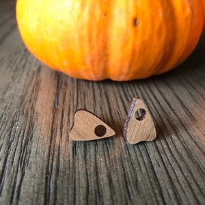 Ouija Board Indicator. Planchette Earrings. Halloween Earrings. Spirit board. Wood Stud Earrings. Gothic Accessories.