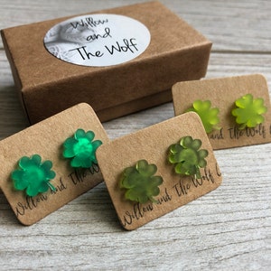 St. Patrick&#39;s Day Shamrock Stud Earrings: Green Acrylic Clover
