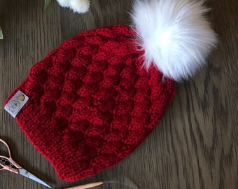 Knit Christmas Hat. Knitted Santa Hat. Modern Knit Women's Toque.