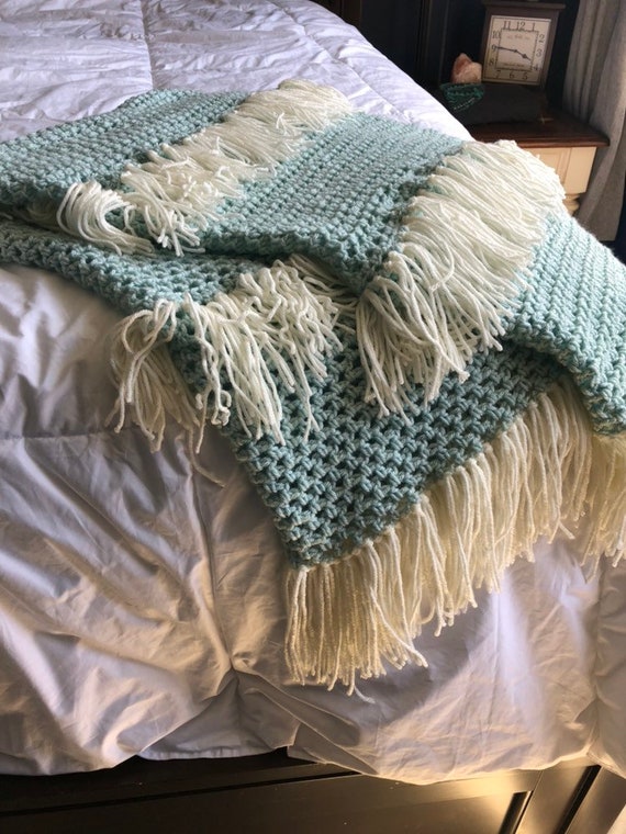Large Crochet Throw Blanket With Fringe Couch Blanket Etsy