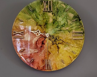 Alcohol ink Clock, resin clock, art