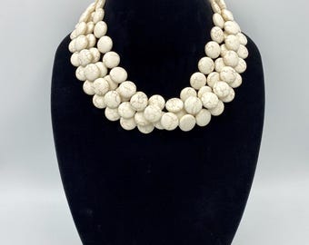 White Howlite Multi Strand Beaded Necklace, Chunky Boho Bold Layered Jewelry, Wedding Statement Necklace, Birthday Gift for Her |10