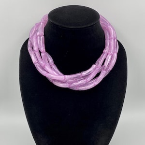 Chunky Purple Beaded Necklace, Bold Multi Strand Coastal Statement Jewelry, Beach Wedding Gift, Summer Boho Party Look, Birthday Gift |8