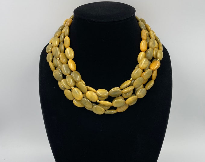 Mustard Yellow Chunky Necklace, Fall Necklace, Pale Yellow Necklace, Multi Strand Statement