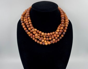 Wood Brown Multi Strand Statement Necklace, Bold Chunky Wooden Beaded Jewelry, Boho Earthy Necklace for Women, Birthday Gift for Her |14