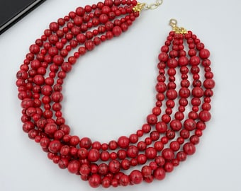 Chunky Red Czech Glass Bead Stone Chip Necklace Magnetic Fashion Jewelry New #ID-48 