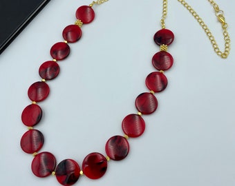 Ruby Red Statement Necklace, Red Long Necklace, Ruby Beaded Necklace, Red Statement Necklace, Garnet Red Necklace, Minimalist Necklace |6