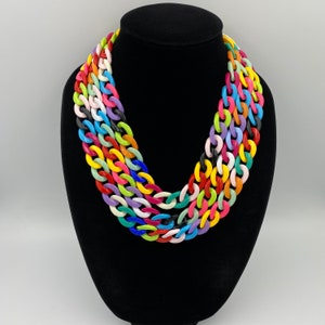 Bold Multicolored Chunky Acrylic Chain Statement Necklace, Colorful Multi Layer Vacation Jewelry, Summer Gift for Her, Party Necklace |4