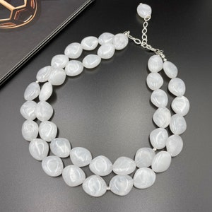 Clear White Statement Necklace, White Beaded Necklace, White Statement Necklace, Multi Strand Statement White Necklace, White Necklace |8