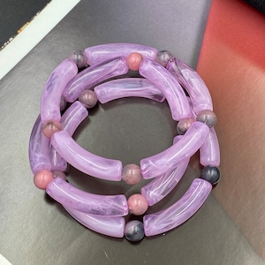 Purple Chunky Beaded Stretch Bracelets, Stackable Handmade Gift for Her, Matching Jewelry Set, Trendy Birthday Accessory, Summer Look |8