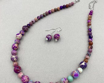 Gargantilla minimalista de piedras preciosas de jaspe morado, collar de cuentas para uso diario, regalo de cumpleaños para ella