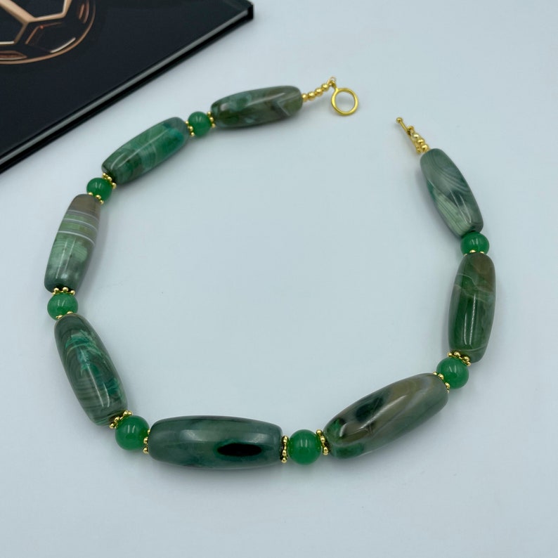 Green Agate Statement Necklace, Agate Necklace, Natural Agate Bead Necklace, Bold Necklace, Green Agate Jewelry, Handmade Jewelry 6 image 7