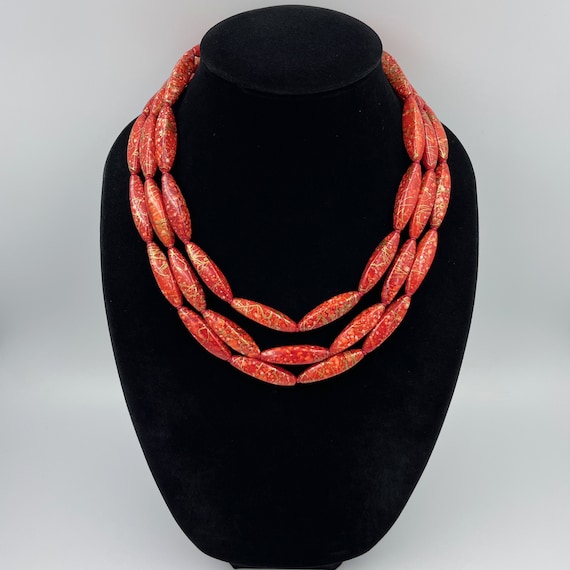 Red layered necklace best sale