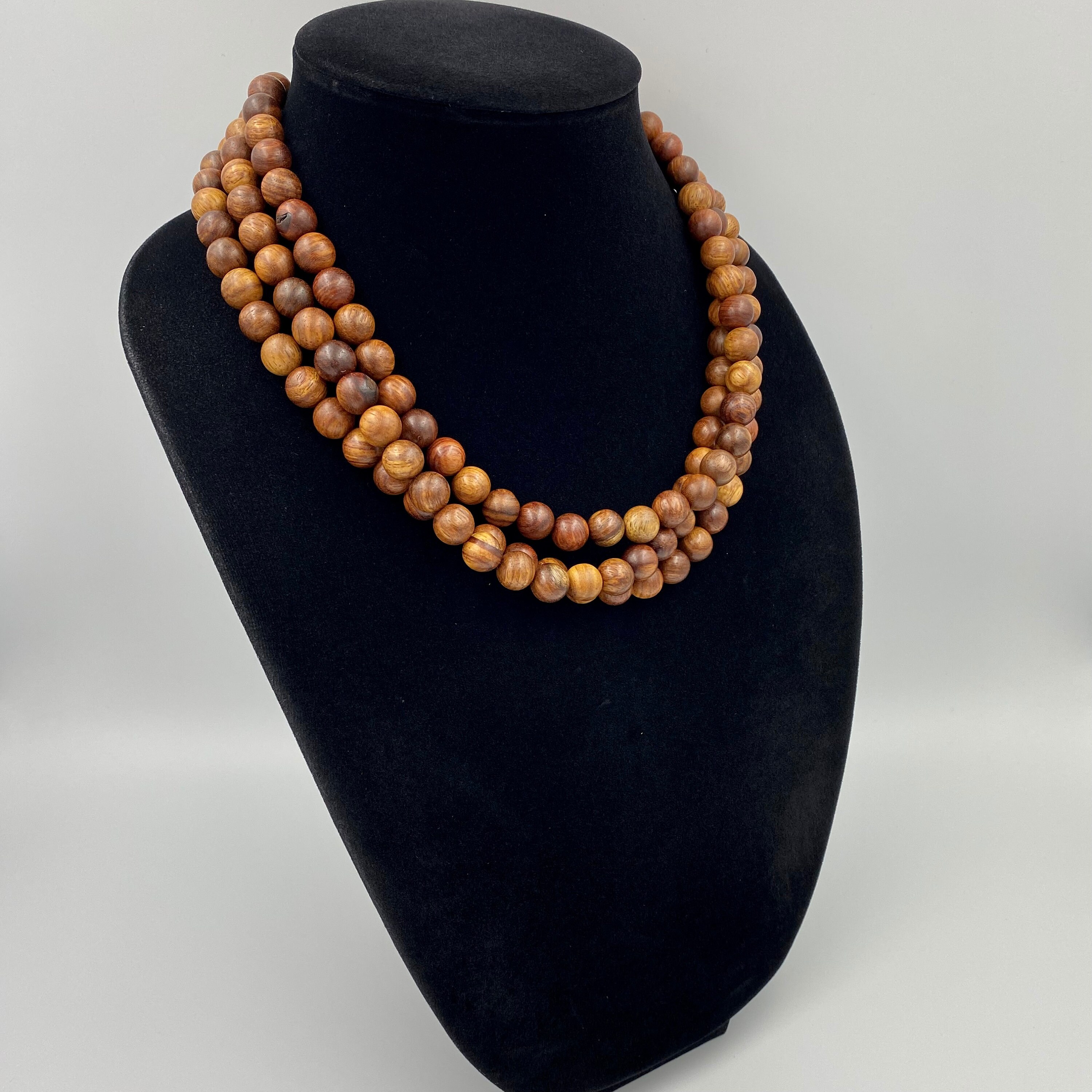 Wood Brown Multi Strand Statement Necklace, Chunky Beaded Choker 