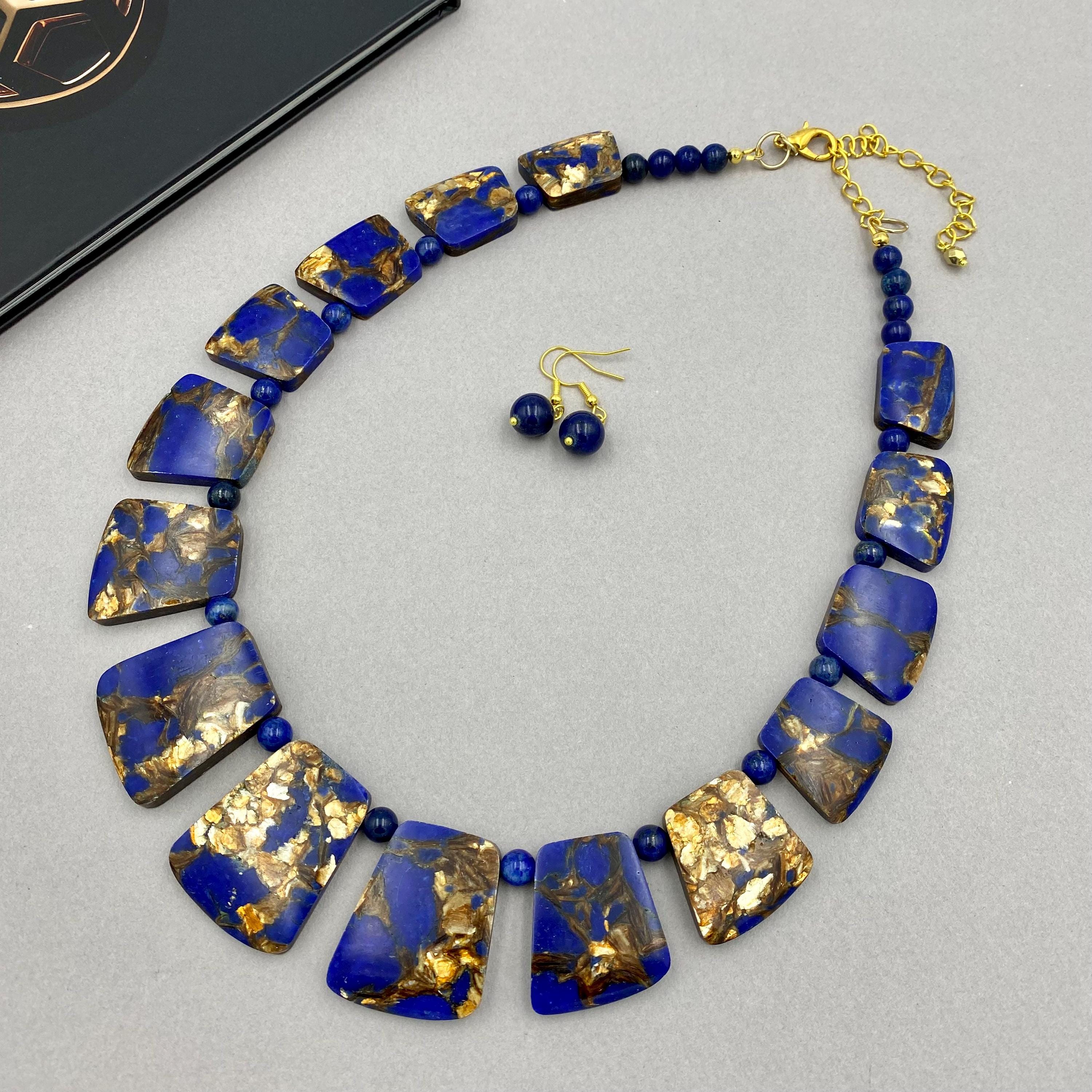 Admiral Blue Layered Statement Necklace, Lapis Lazuli Dark Blue Beaded Chunky Necklace, Anniversary, Birthday, Mother's Day Gift for Her |6