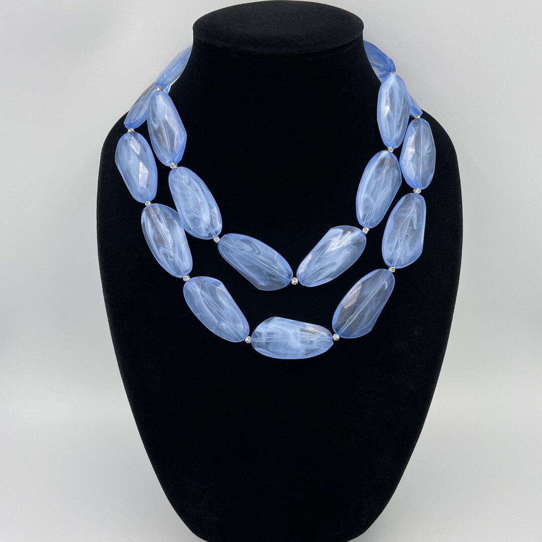 Sky Blue Statement Necklace Chunky Blue Beaded Necklace Etsy