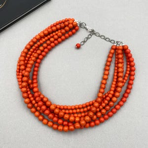 Orange Multi Strand Beaded Necklace, Turquoise Chunky Statement Choker, Fall Jewelry, Birthday Party |10