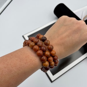 Chunky Wood Beaded Stretch Bracelets, Dark Brown Stackable Bracelets for Men & Women, Matching Wooden Gift for Him or Her |14