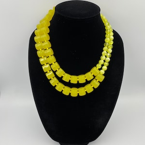 Gelbe Acryl Perlen Halskette, klobige mehrstrangige Statement Schmuck |7