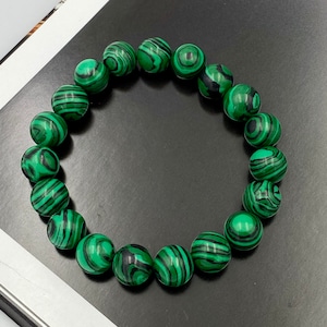 Malachite Stretch Bracelets, Green Stacking Bracelet, Beaded Gemstone Jewelry, Gift for Her, Sister, Friend, Unisex Bracelet |10