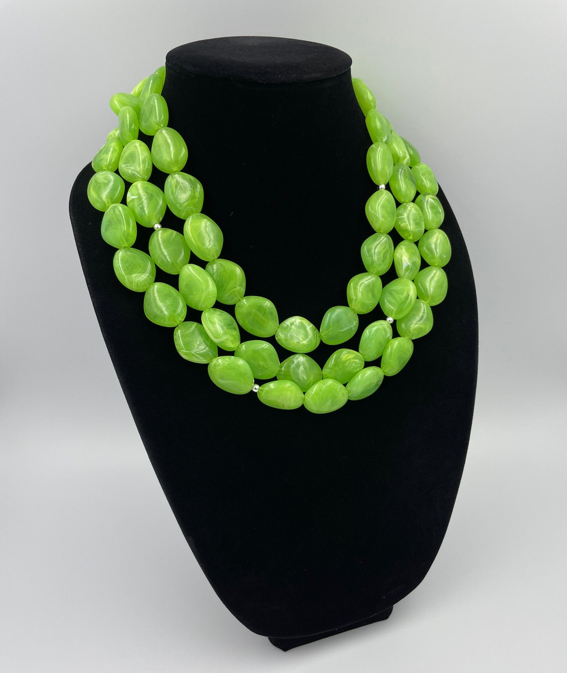 Lime Green Layered Necklace Bright Green Chunky Necklace Etsy