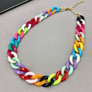 Chunky Acrylic Chain Necklace with Multicolored Beads, Bold Statement Jewelry, Unique Handmade Gift, Vibrant Bib Necklace, Gift for Her |4