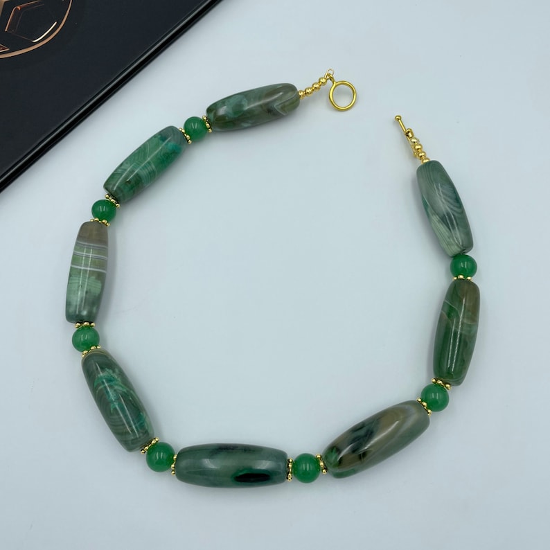Green Agate Statement Necklace, Agate Necklace, Natural Agate Bead Necklace, Bold Necklace, Green Agate Jewelry, Handmade Jewelry 6 image 1