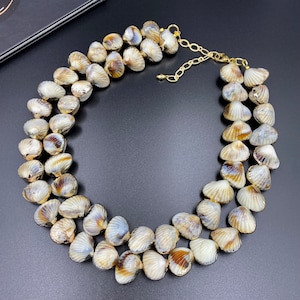 Coastal Shell Double Strand Necklace, Chunky Beach Statement Jewelry, Summer Wedding Gift, Bold Layered Shell Necklace, Beach Party |3
