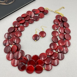Garnet Red Multi Layer Statement Necklace, Chunky Beaded Multi Strand Necklace, Valentine&#39;s Day Gift, Mother&#39;s Day, Grandma Gift Jewelry |2