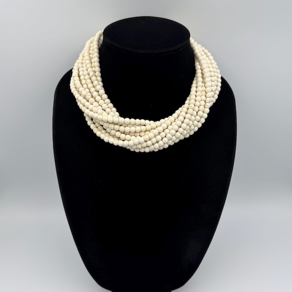 Chunky Multi Strand Necklace, Ivory Beaded Necklace, Statement Bib Necklace, Beach Wedding |10