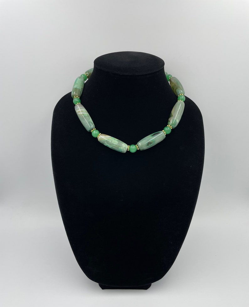 Green Agate Statement Necklace, Agate Necklace, Natural Agate Bead Necklace, Bold Necklace, Green Agate Jewelry, Handmade Jewelry 6 image 2